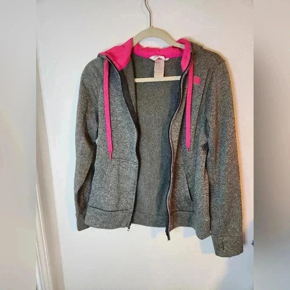 North Face Full Zip-Up Jacket Grey and Barbie Pink Accents Women's Medium - Picture 2 of 7